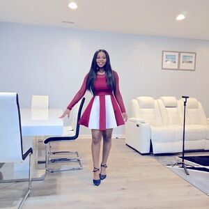Gorgeous Maroon and Cream Women’s Dress Small